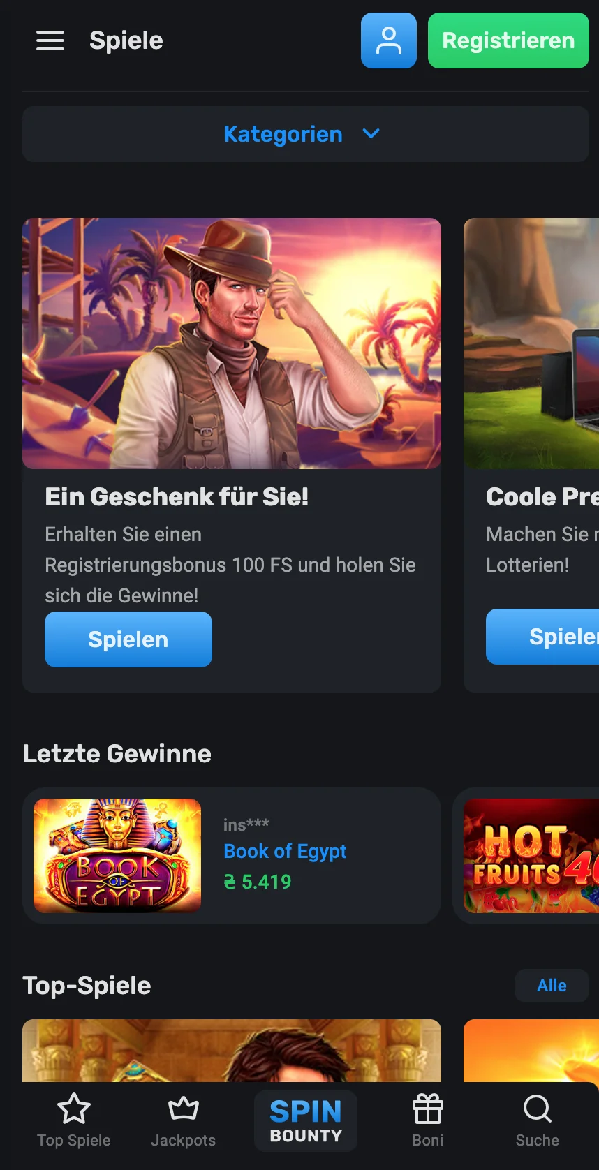 SpinBounty mobile Version